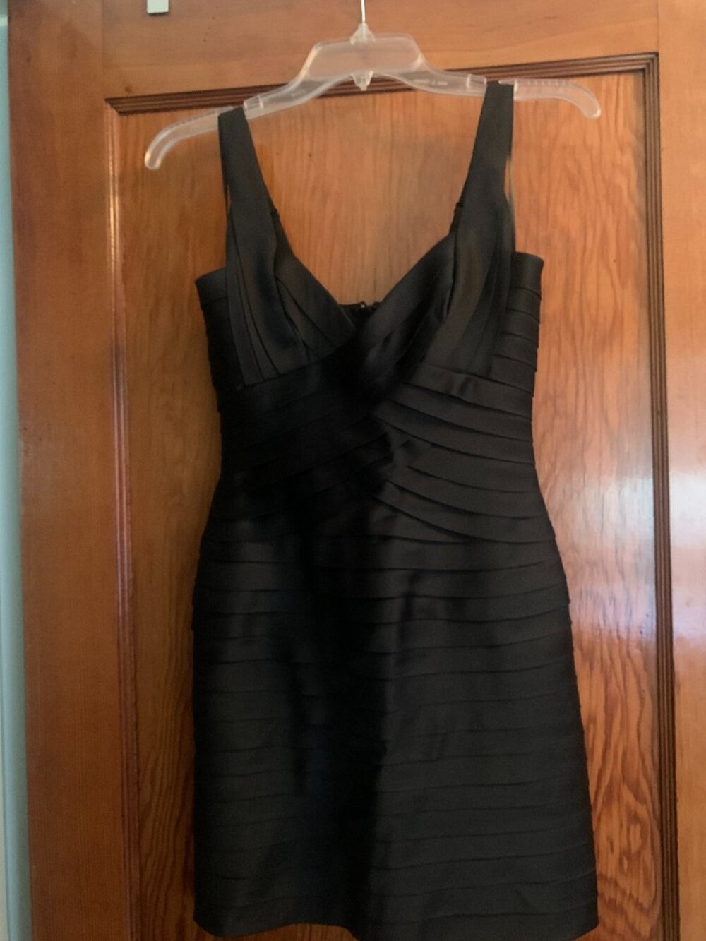 BCBGMAXAZRIA Black Satin Tiered Pleated Cocktail Mini Dress Size 2P